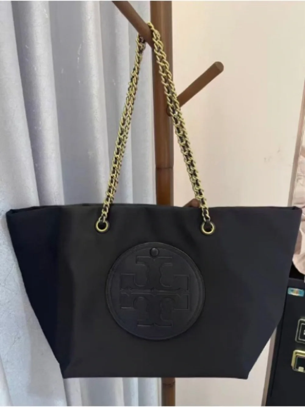 Tory Burch Black Tote with Gold Chain Straps